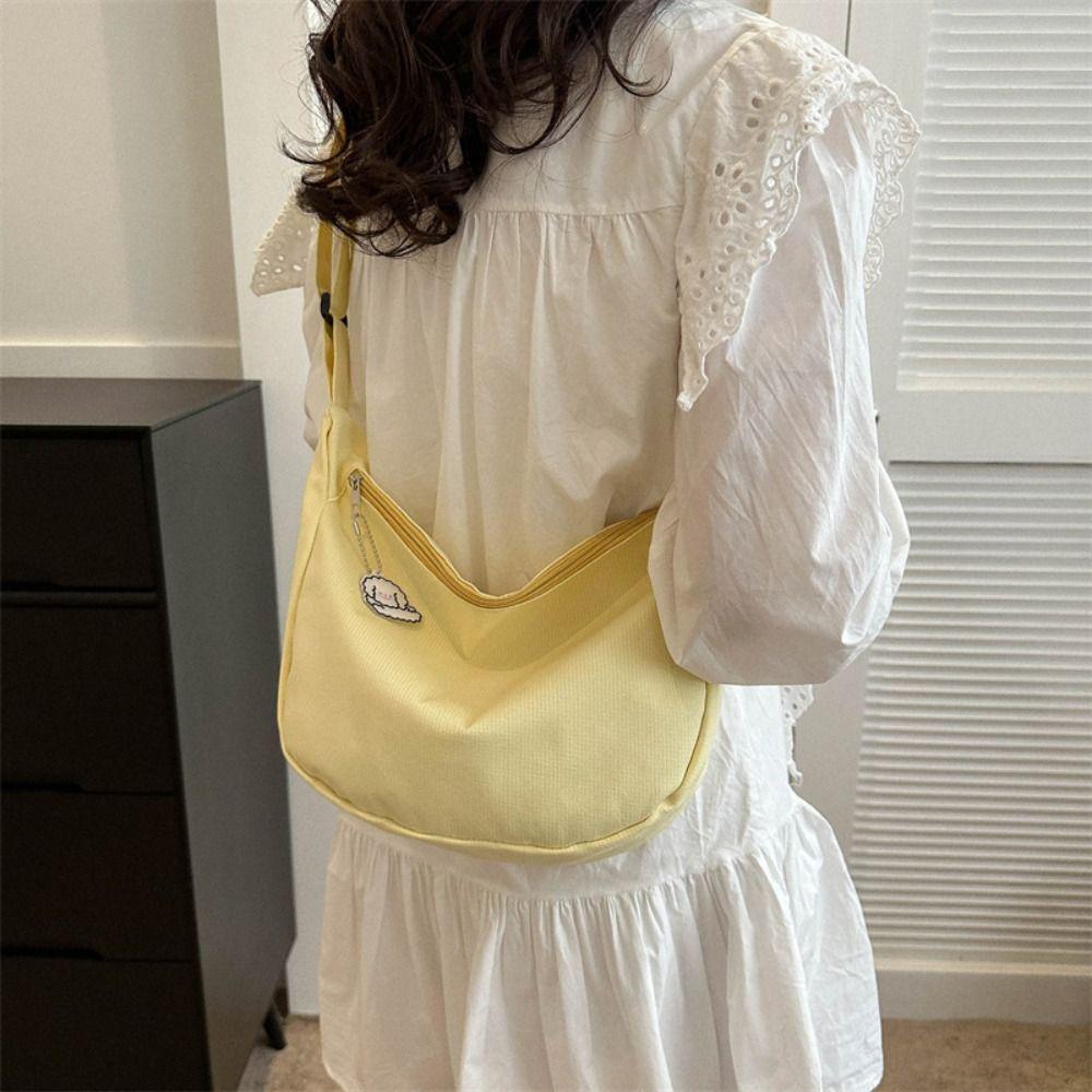 

Korean Style Solid Color Shoulder Bag Corduroy Handbag with Pendant Girls чорний