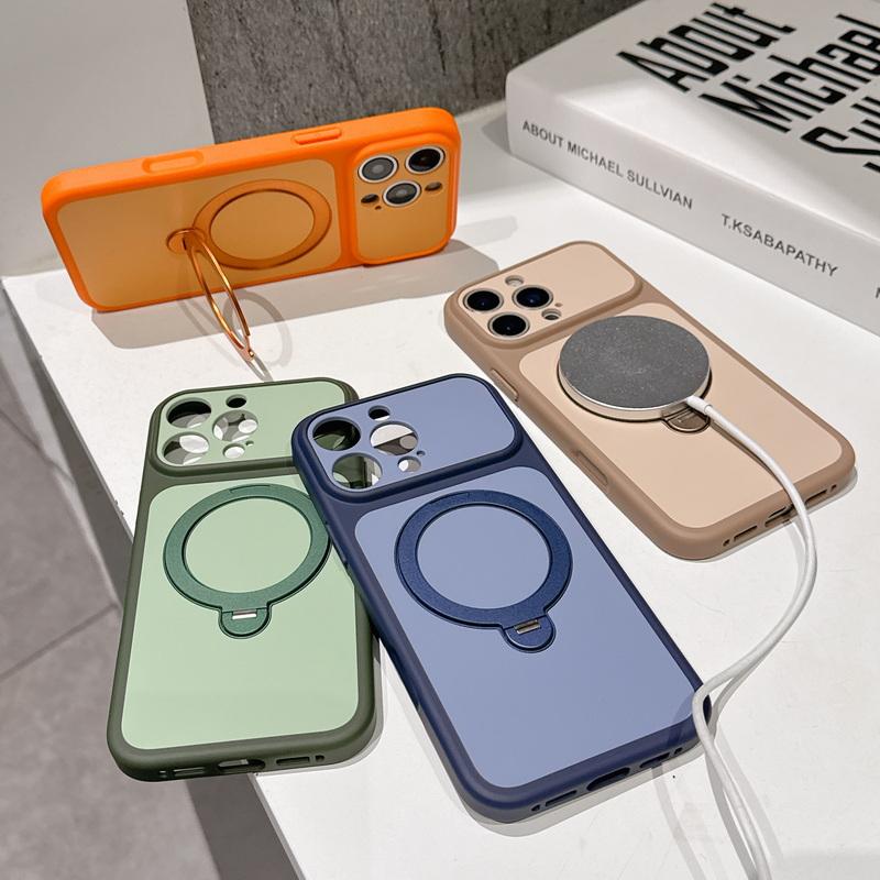 Magnetic Ring Holder Case For iPhone 17 16 15 14 13 Pro Max Luxury Contrast Color Skin Feel Hybrid PC Shockproof Matte Phone Stand Cover