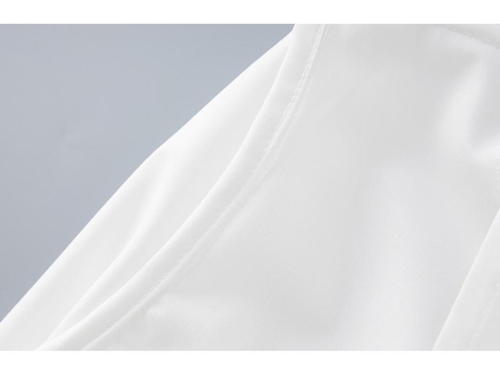 Französisch Weiß Damen Glockenärmel Spitzenoberteil - Lässiges Langarm Stehkragen Hemd