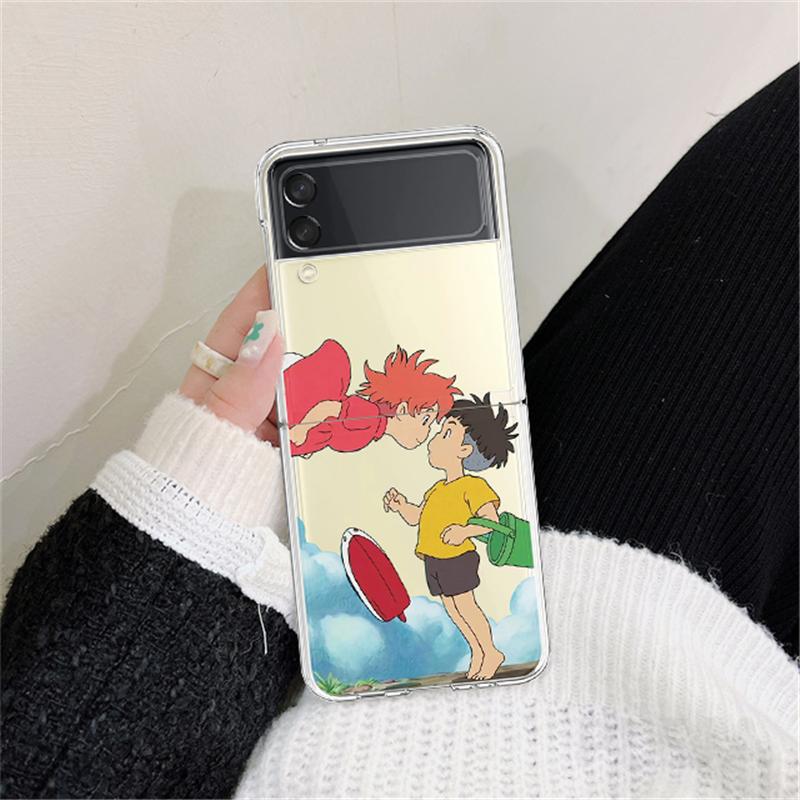 

Жесткий прозрачный чехол для Samsung Galaxy Z Flip3 5G, задняя крышка, Z Flip 3, прозрачная оболочка, японский милый мультяшный аниме-бампер с изображением рыбки Поньо Z Flip3 5G