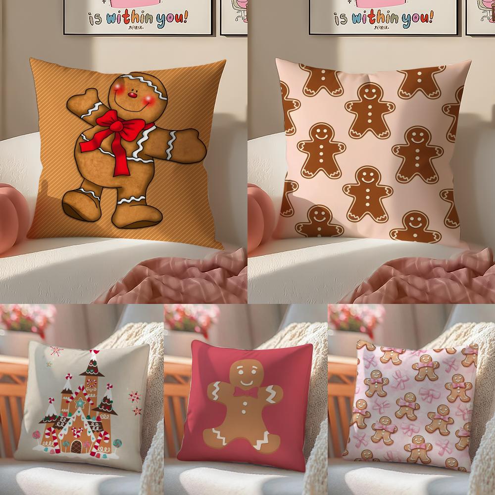 Cute Cartoon Gingerbread Man Prints Pillow Case Sofa Living Room Bedroom Headboard Backrest Cushion Square Cushion