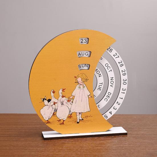 Wooden Perpetual Calendar with Rotating Blocks Desktop Office Decor Desk Organizer Cute Motivational Gift for Students Creative Home Office Accessory