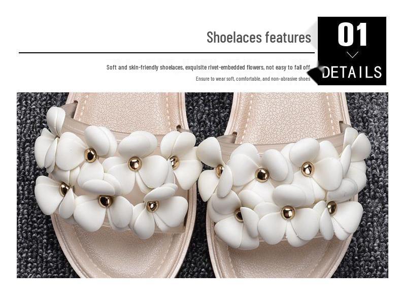 Sandálias Rasteirinhas Camélia Chilena - Moda de Verão Feminina Floral Transparente Impermeável Calçado de Exterior