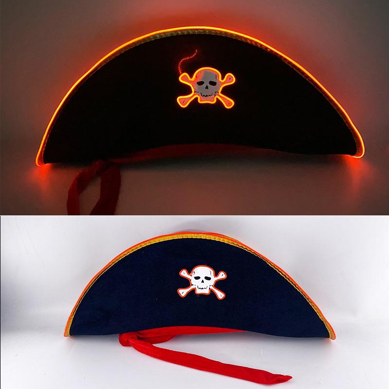 Lighting Up LED Pirate Hat Adult Pirate Hat Halloween Pirate Costume for Men Women Teens Halloween Masquerade Cosplay