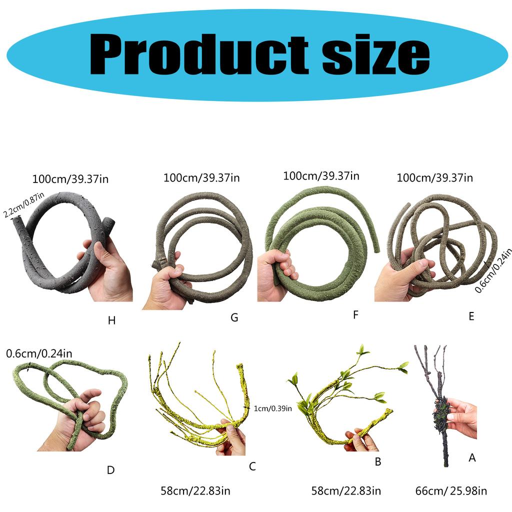 Reptilien Pflanzenversteck Liane Ast Blätter Terrarium Dschungel Lebensraum für Echsen Geckos Schlange Dekorative Kunstpflanze