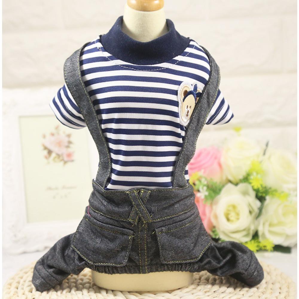Pet Dog Four-legged Striped Denim Cat Overalls Than Bear Fighting Cat Clothes Dog Supplies