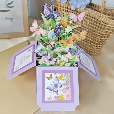 Carte d'anniversaire pop-up 3D avec bouquet de papillons, coffret cadeau, carte de vœux pour la famille et les amis