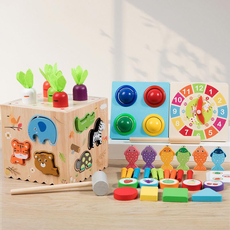 8 in 1 Montessori Toy Shape Sorter Wooden Puzzle Shape Matching Toys Kids Matching Game Learn Educational Toy for Toddlers Gift