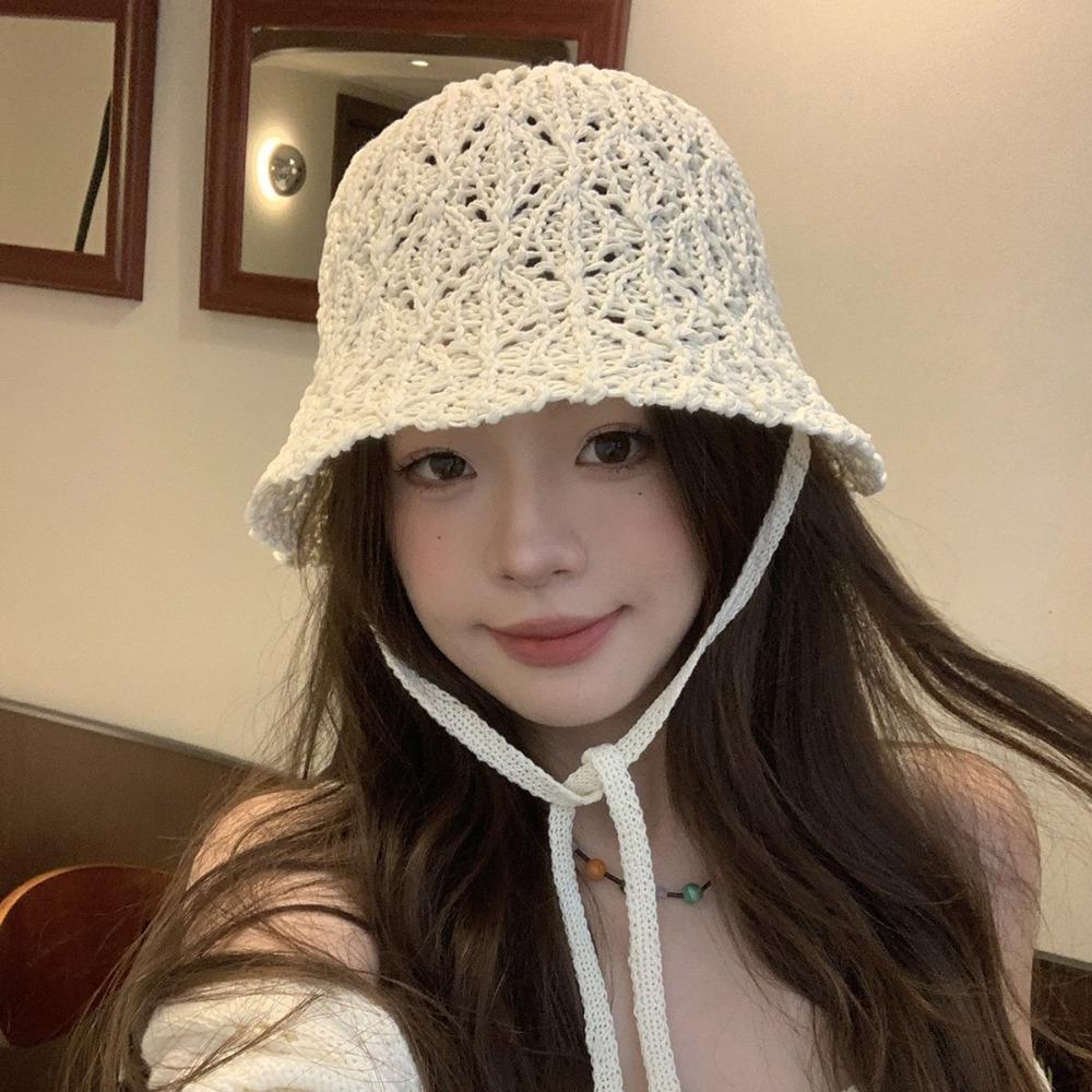 Summer Weaving Cap Hollow Bucket Hat Korean Basin Cap Ladies