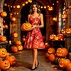 Womens Halloween Print Dress Sleeveless Spaghetti Strap Off Shoulder Fit and Flare Midi Dress Casual Party Dress