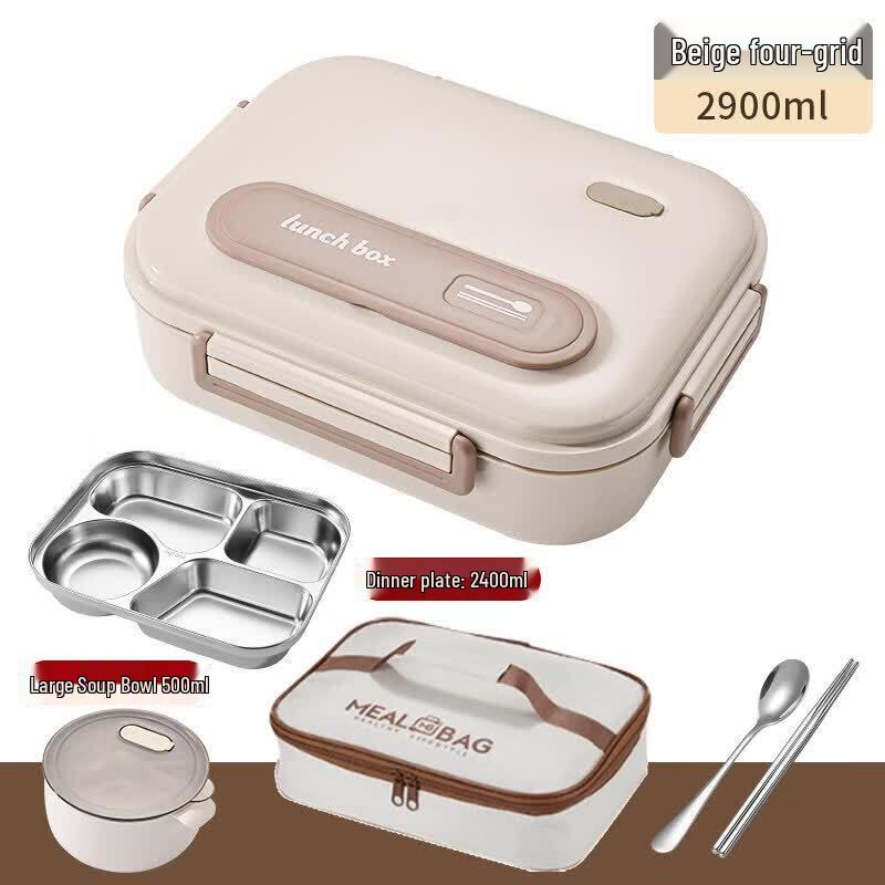 Large Insulated 304 Stainless Steel 5-Compartment Lunch Box with Soup Bowl