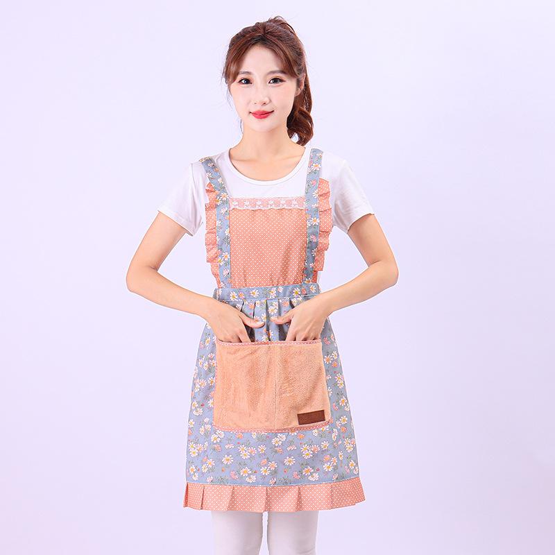 New Cute Floral Apron Breathable Home Kitchen Cooking Can Wipe Hands Waist Thickened Wear-resistant Work Clothes
