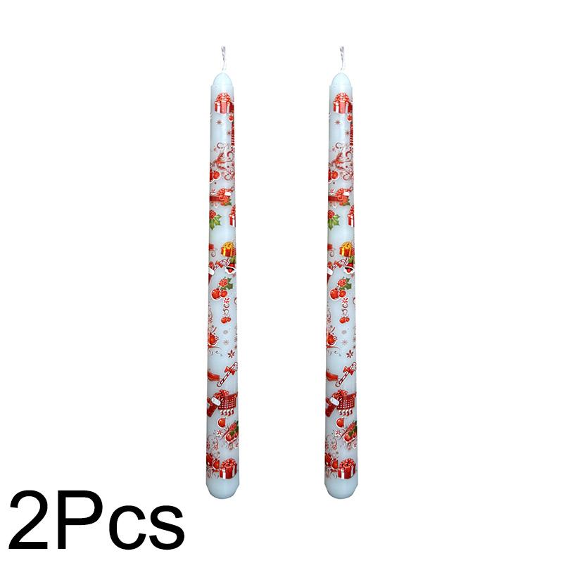 2pcs Tall Unscented Decorations Gift 10 Inch Taper Candle Seasonal Flameless Table Decors Christmas Printed
