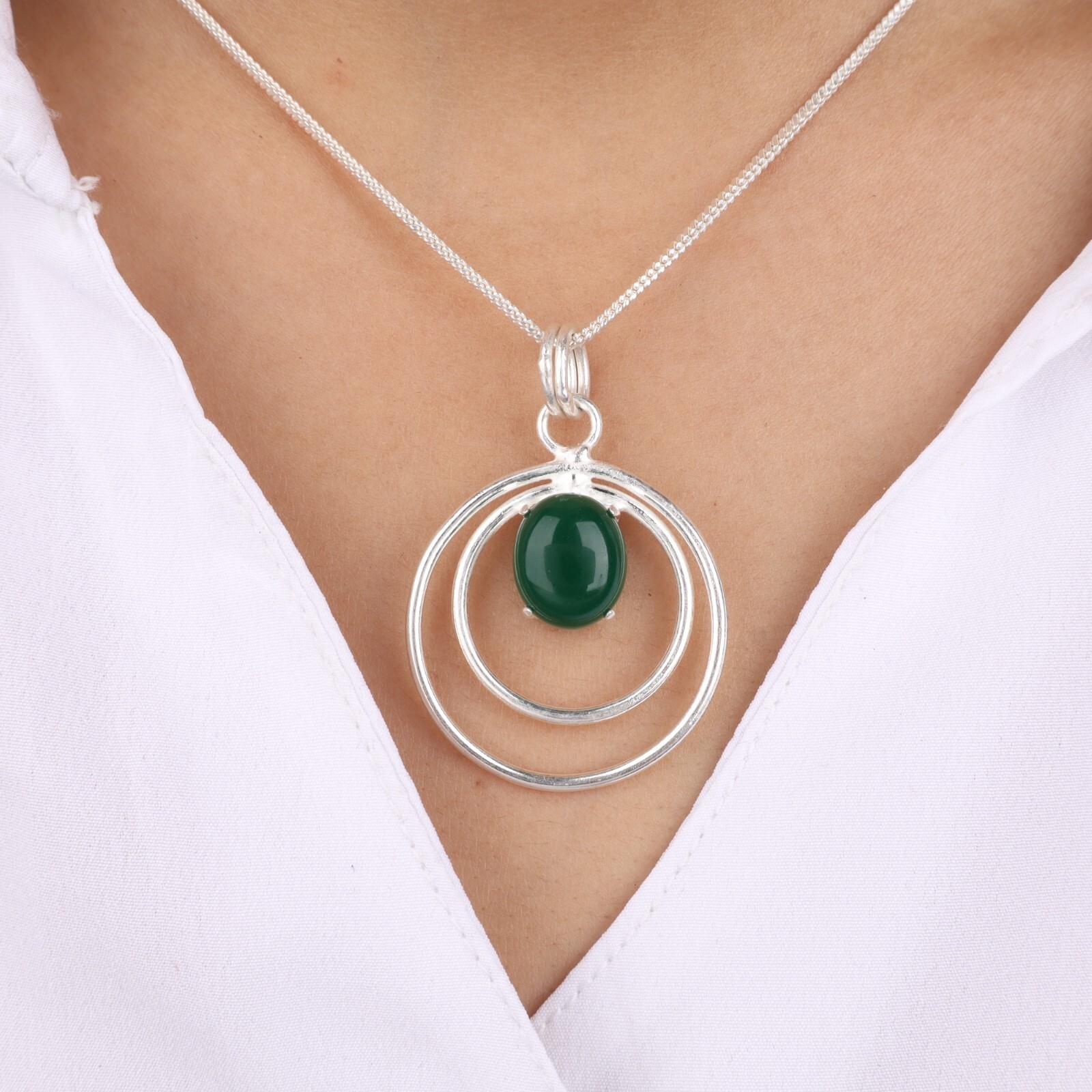 

Натуральный зеленый оникс кабошон драгоценный камень 925 стерлинговое серебро ювелирное изделие ручной работы кулон PP-61-23