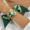Ribbon-Wrapped Silk Scarf Cuff Bangles Polka Dot Geometric Open Bangle Metal Wide Bracelet  Girls