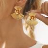 European and American Design Sense Retro Exaggerated Metal Earrings Geometric Folds Versatile Fan Flower Geometric Art