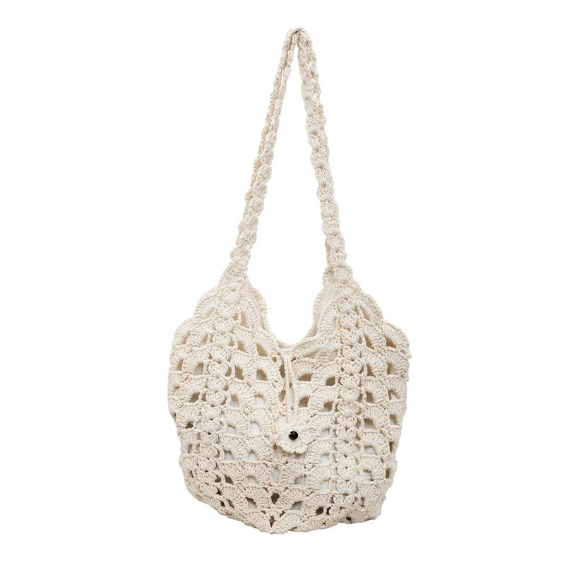 

Fashi Handmade Crochet Hollow Tote Bag for Women Daily Boho Beach Handbag for Summer Vacati Multi-color Woven Shoulder Bags бежевый