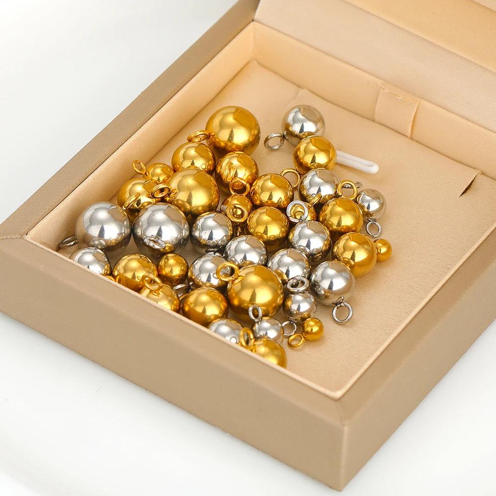 20pcs Stainless Steel Solid Ball Charms Pendants Beads for DIY Jewelry Necklace Findings Bracelets Supplies Earrings Making