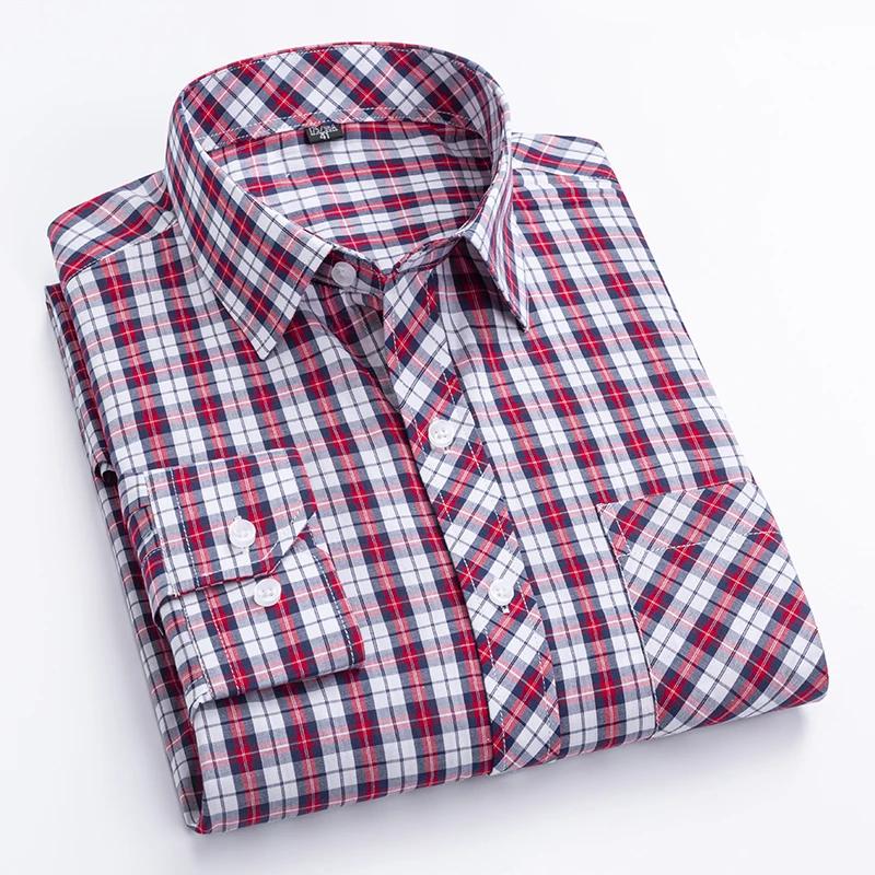 New Plaid Long Sleeve Dress Shirts For Man Cotton Classic Checked England Style Turn Down Collar M-8XL Men's Clothes Shirt Soft