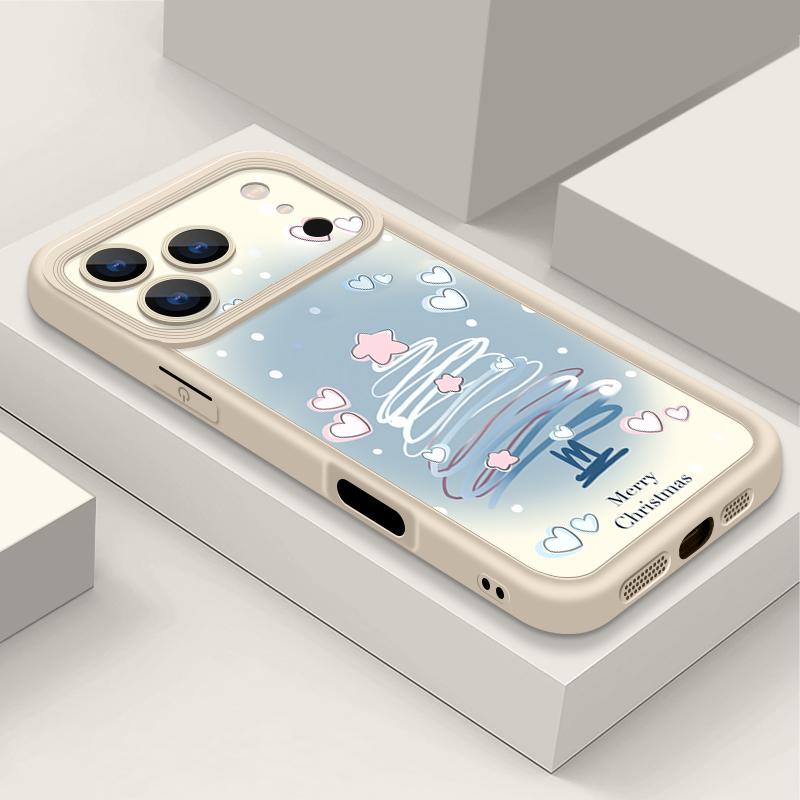 Shockproof Soft TPU Silicone Phone Cover Funda For iPhone 17 Air 16e 16 15 14 Pro Max 13 17 Pro Max 17 Pro 17 Air Blue Christmas Tree Pattern Case