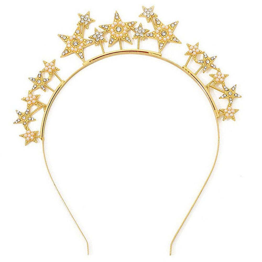 Silver Rhinestone Crown Gothic Exaggerated Hair Hoop Jewelry Star Headbands  Godmother