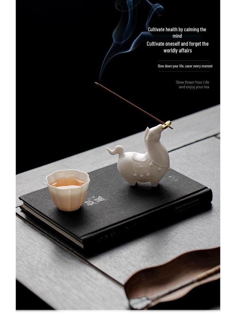 Charming Ceramic Horse Incense Holder: Cute Ornament & Tea Pet for Wealth Attraction