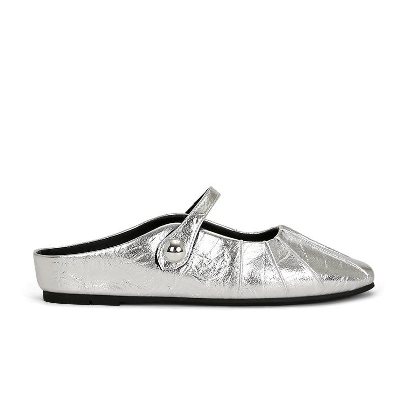 [Shei Su Yinyin] Two versions~ Inner height increase French buckle pleated bag head half drag female grandma single shoes