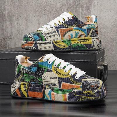 Fashion Luxury Rhinestone Sneakers Men Platform Casual Shoes Round Toe Lace-up Walking Shoes Mens Solid Color Crystal Designer Sneakers