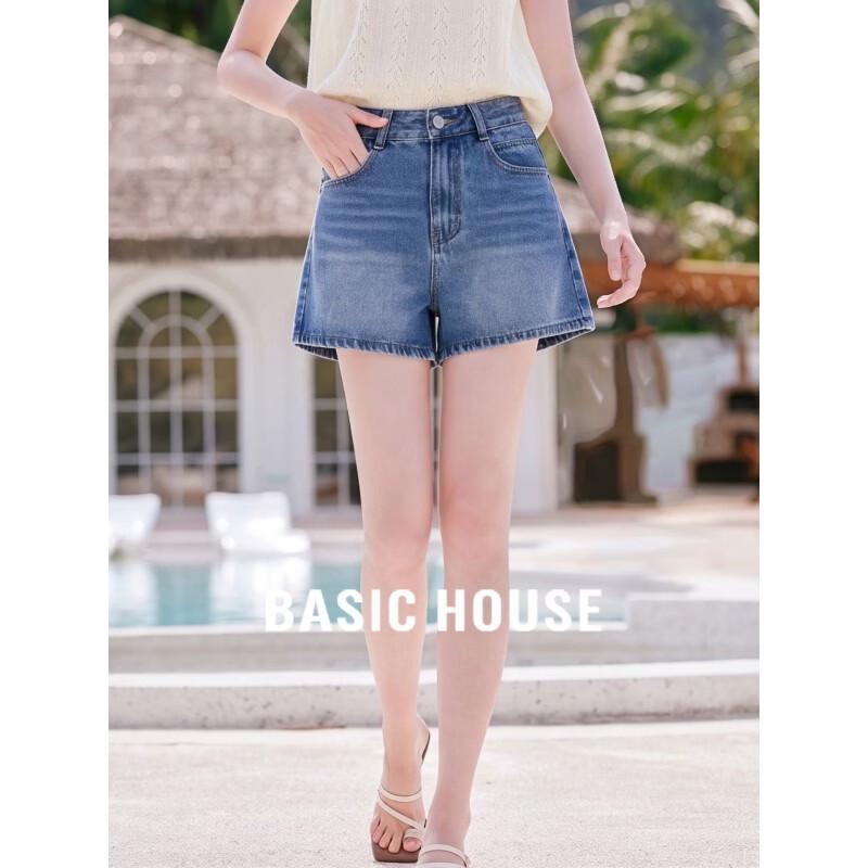 Basic House Women s Vintage Blue High-Waist Denim Shorts M