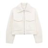 Women Fashion with Pockets Grey Front Zipper Jackets Vintage Lapel Neck Long Sleeves Female Chic Lady Outfits