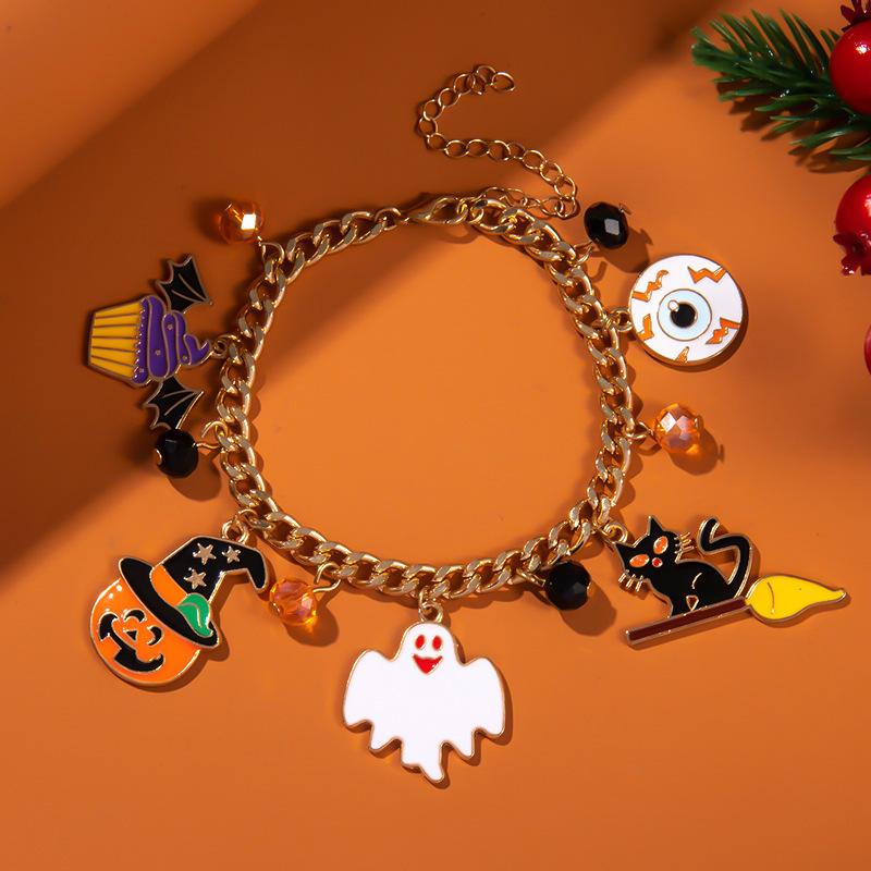 Halloween Ghost Pumpkin Spider Cat Bat Charm Bracelets for Women Funny Skeleton Skull Bracelets Jewelry Gifts