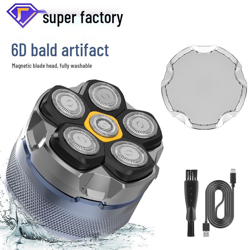 Smart Magnetic 6-Blade Electric Shaver - Fully Washable Bald Head Razor
