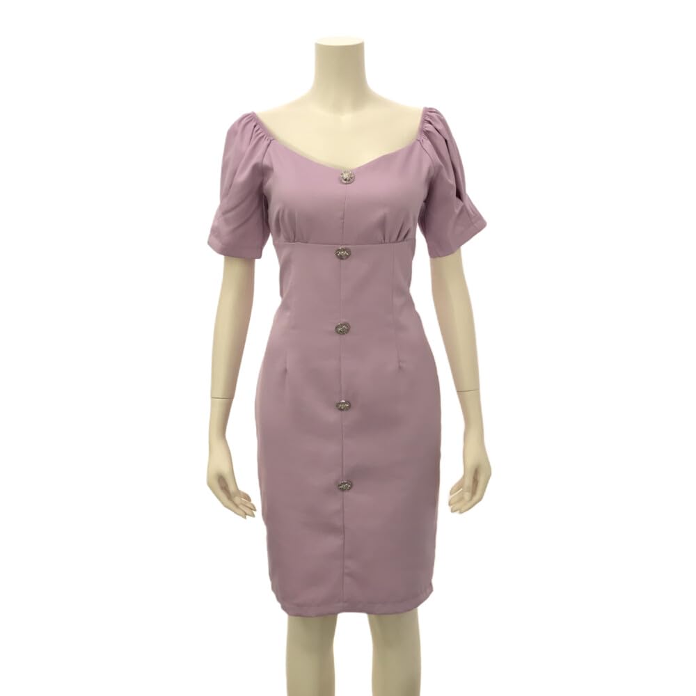 GRAXIA Cabaret Midi Balloon Lilac Size for Hostess and Lounges Dress, Dress, Off-the-Shoulder, High-Waisted, Sleeves, Slimming, Knee-Length, Purple,