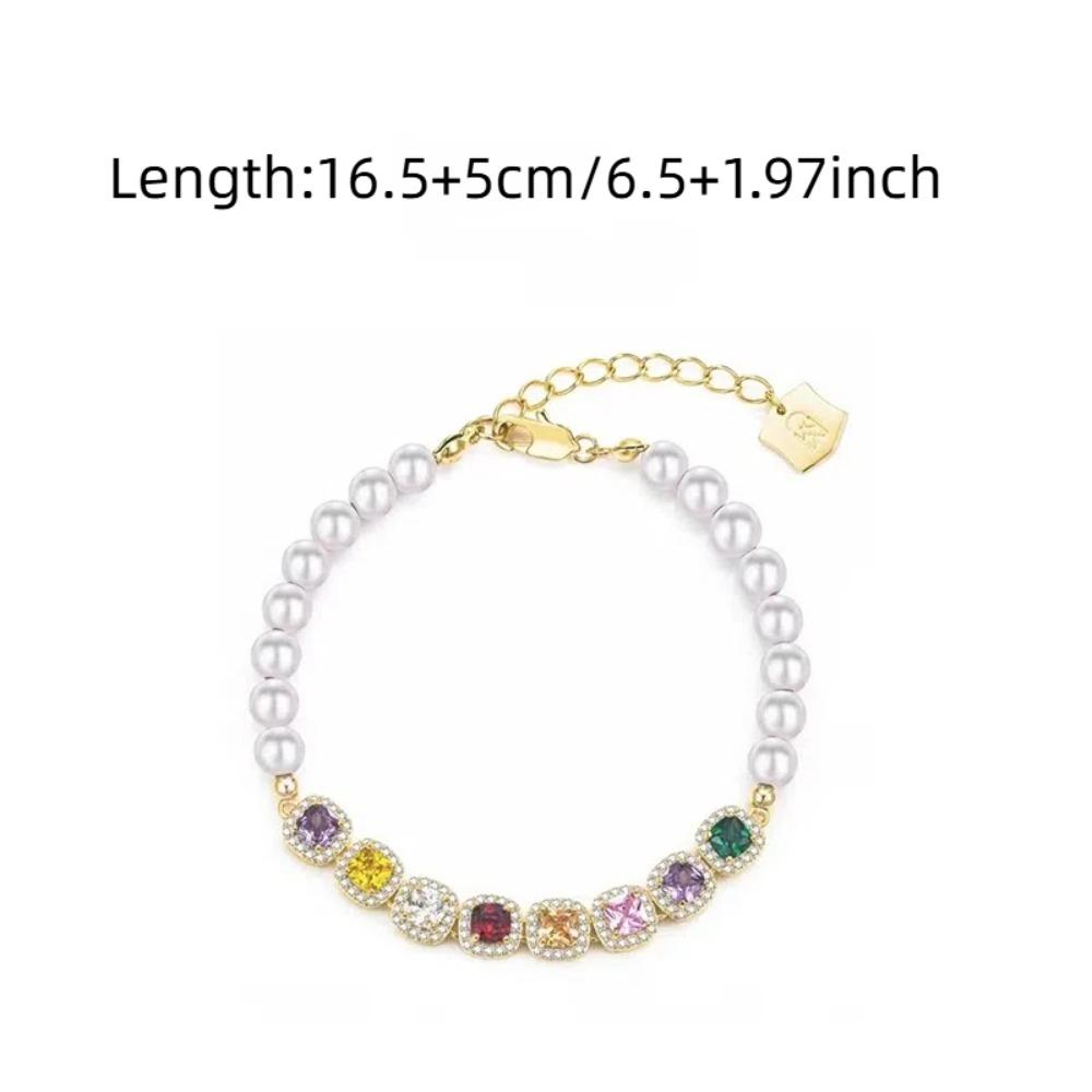 Ornaments Rainbow Rhinestone Bracelet Luxury Colored Zircon Bracelet Pearl Crystal Bracelet  Gifts