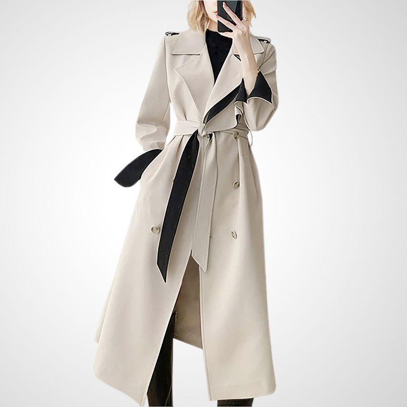 

Goddess Temperament Waist-Tight Slimming and Fashionable Long Trench Coat Apricot color S
