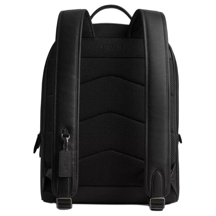 Coach 30 Solid Color Simple Zipper Closure Leather Backpack Large Unisex Backpack Black CV928-BLK