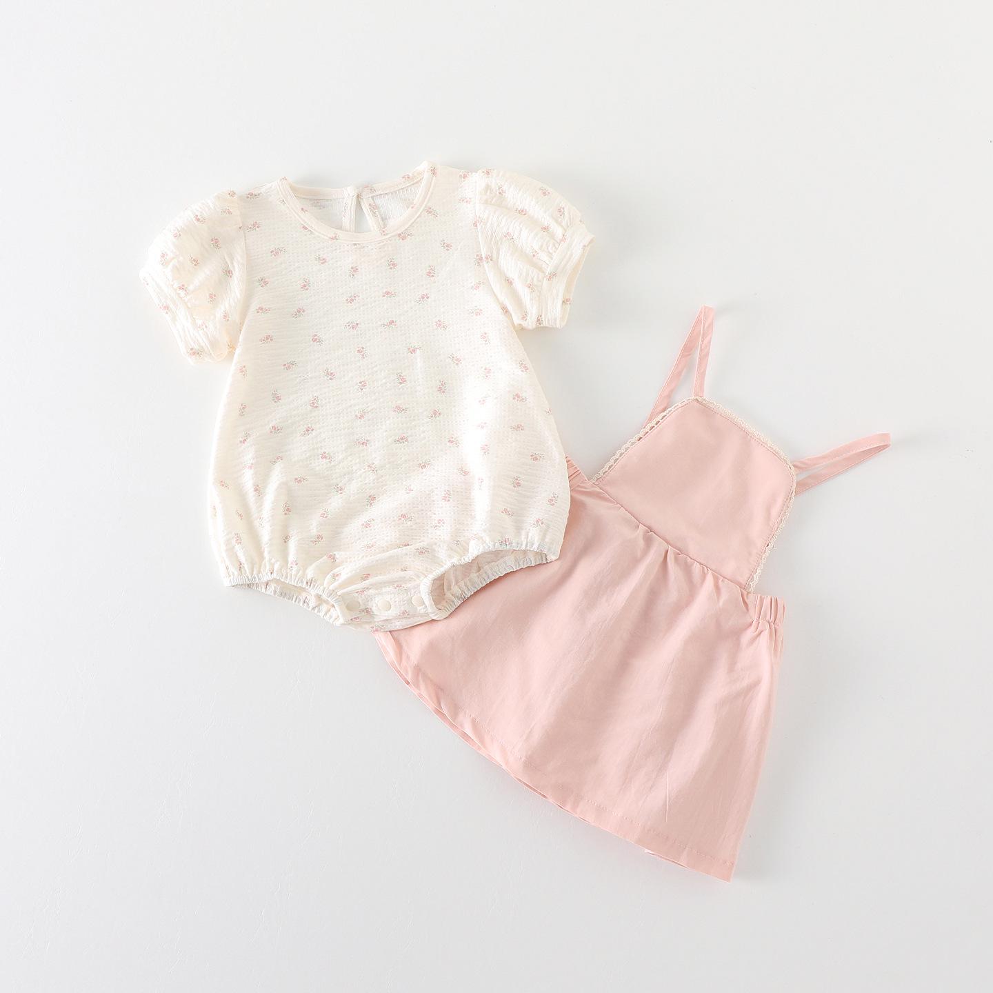 

Baby Girl Floral Romper & Pink Strappy Dress Set (Spring 2026 Collection) 66 cm рожевий