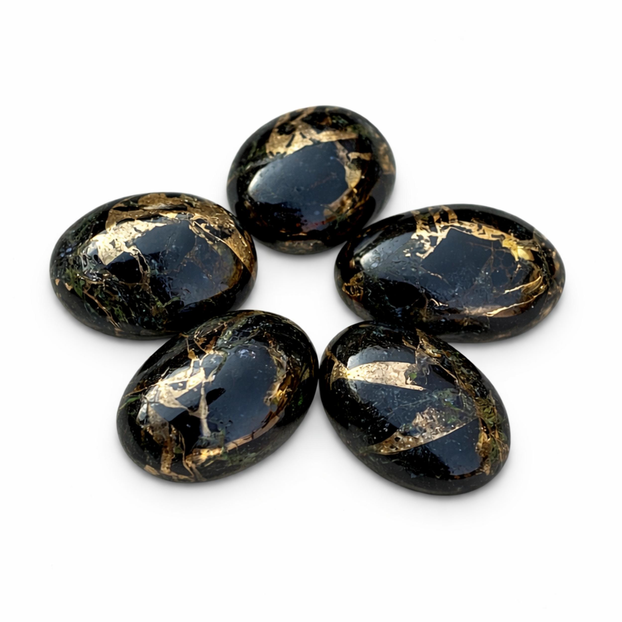 AAA+ Black Copper Turquoise Oval Cabochon, Flat Back Natural Gemstone, High Grade Stone for Jewelry Making 6x8mm чёрный