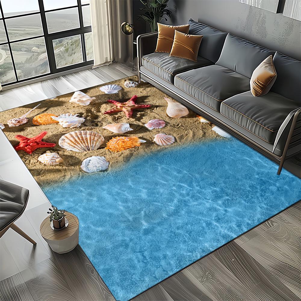 New Starfish Beach Shell Sea Star Sand Carpet Rug for Living Room Bedroom Home Sofa Decoration,Kids Play Non-slip Floor Mat
