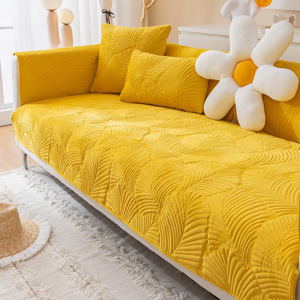 Milk Velvet Plantain Leaf Sofa Cushion, Simple And Non-Slip Nordic Crystal Velvet Seat Cushion, Cover Cover, Universal Backrest Towel For All Seasons