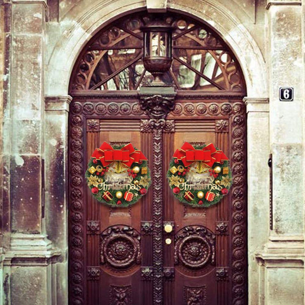 Elegant 30CM With Bow Artificial Pine Door Hanging Rattan Ornament Christmas Wreath Pendant Garland