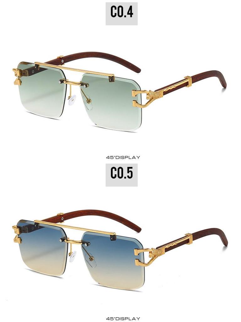 Nowe okulary przeciwsłoneczne kwadratowe bezramkowe z podwójnym mostkiem - Unisex Moda Europejska i Amerykańska Wzór Leopard