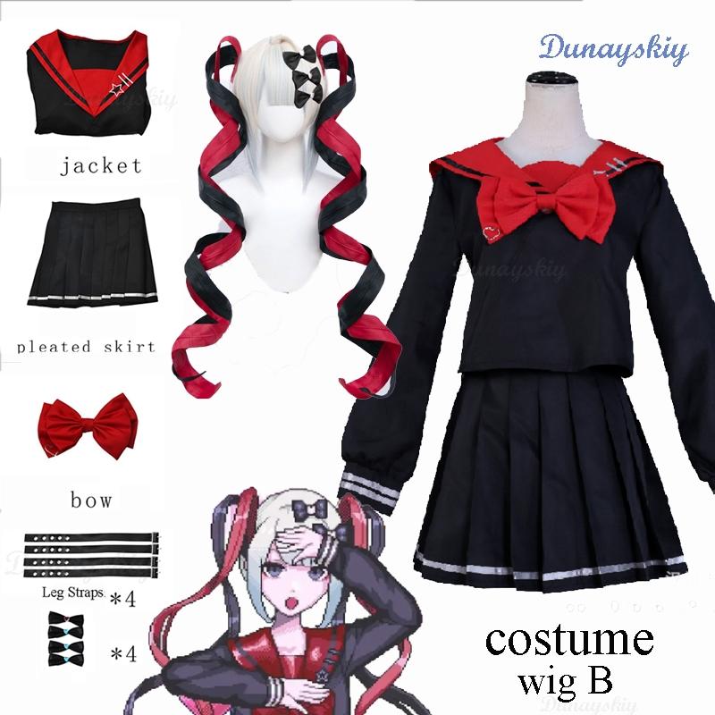 Needy Girl Overdose Black JK Cosplay Costume Wig Game Needy Girl Overdose Cosplay KAngel Black School Uniform Skirt Jirai Kei