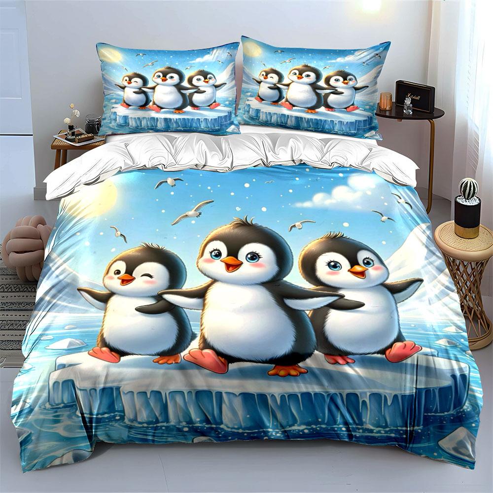 Penguins on icy landscape. Bedding sets Duvet cover sets Duvet covers Pillowcases(1 * Duvet Cover 2 * Pillowcases without duvet insert)