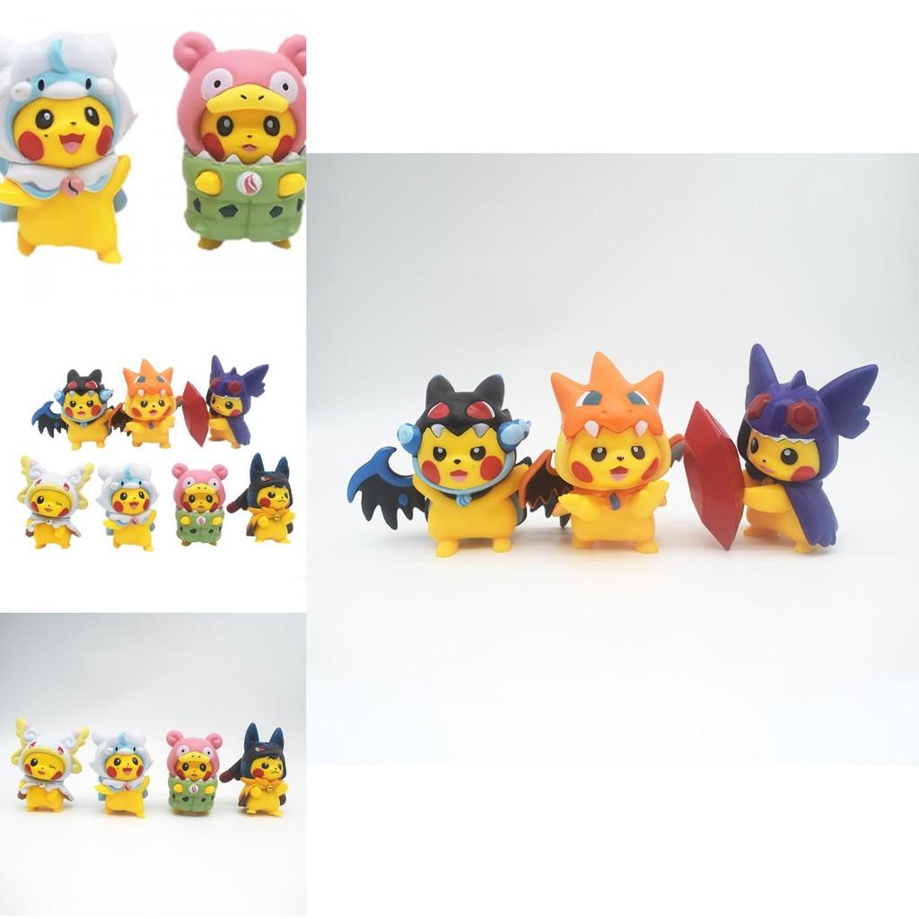 Adorable 7 Piece Pikachu Transformation Plush Toy Set Cute Cartoon Pvc Figures