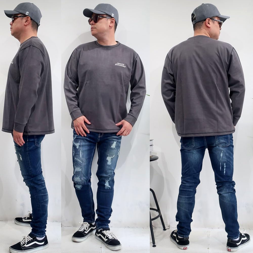 GENUINE Dickies Plus Size Twill Police Suede Pullover with Loss, Men's, M, L, XL, 10001720 (JP, Alphabet, XL, BLUE)