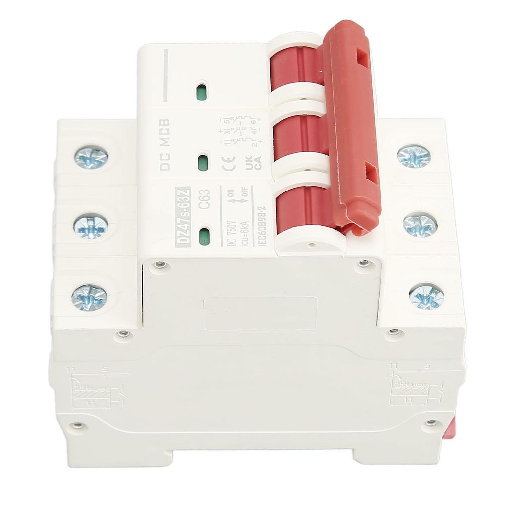 3P Miniature Circuit Breaker DIN Rail Mounted Short Circuit Protection Switch DC 750V 63A 6000A