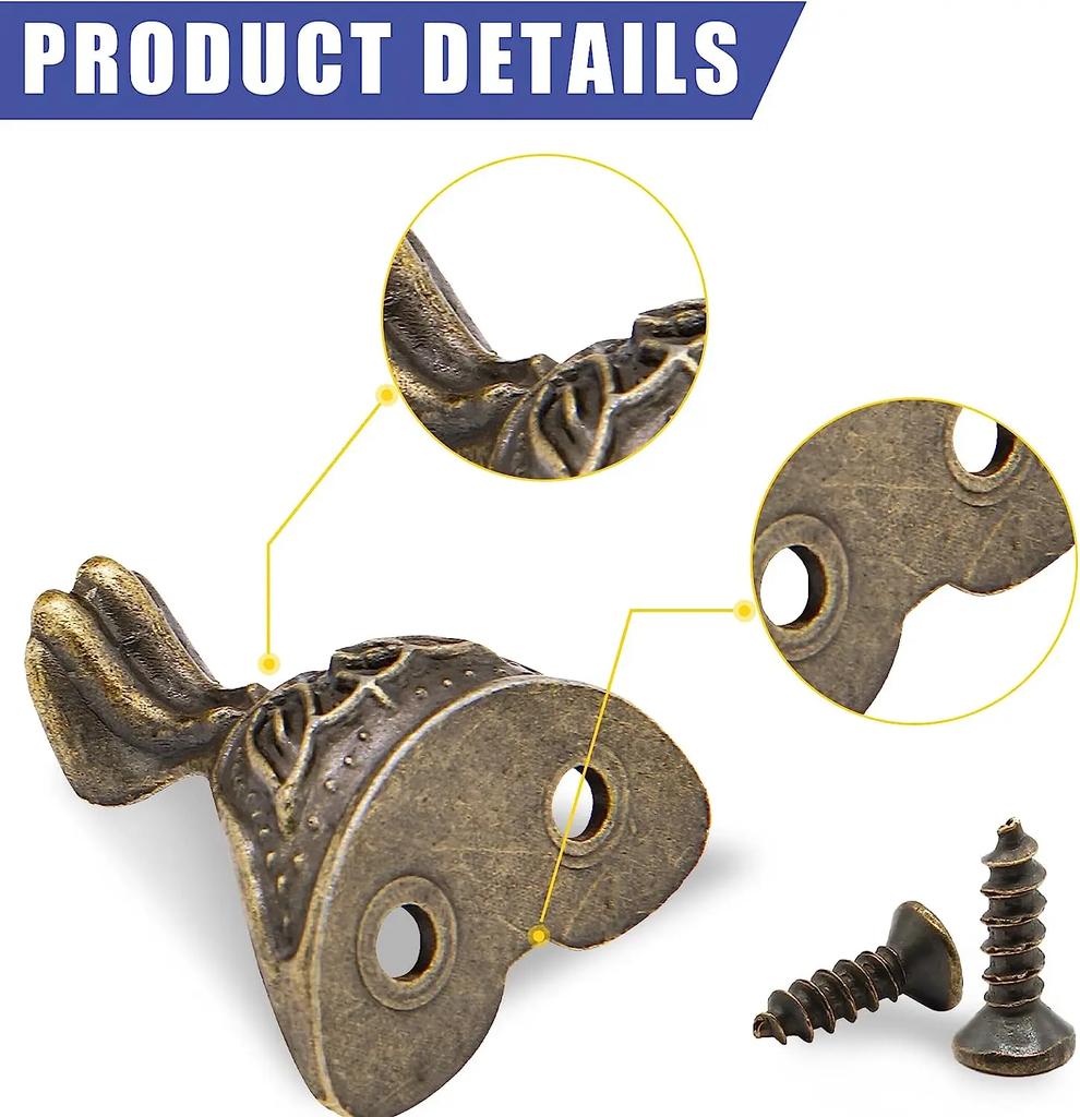 4Pcs Retro Bronze Box Feet Antique Jewelry Box Legs Jewelry Box Feet Decorative Box Legs with Screw Metal Legs Support Feet