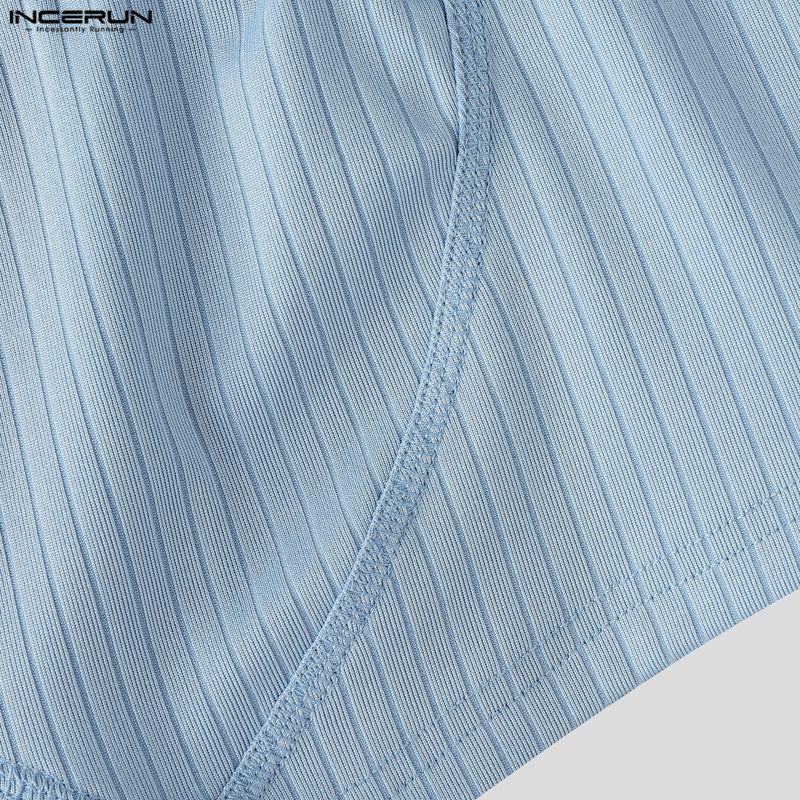 INCERUN Mens Ribbed Boxer Briefs Low Rise Underwear Trunks Homewear Breathable Shorts Pajama Bottoms