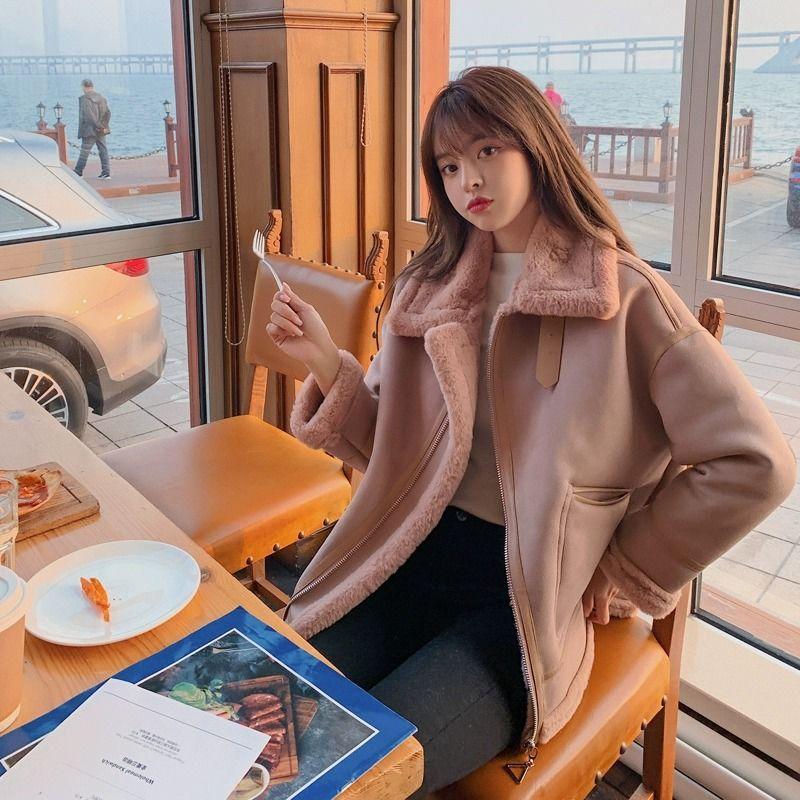 

Куртка из овечьей шерсти с мехом, женская зимняя, новая, высококачественная, имитация овечьей шерсти, замша, одежда Locomotive L suggestion (118-65kg)